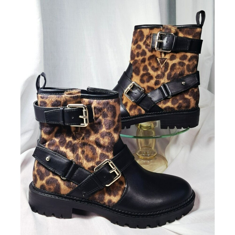 Nine West  Arria Womens Biker Buckle Faux Fur Boots Size 8 Cheetah